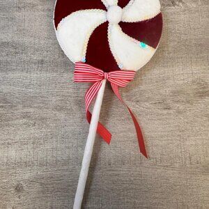 December Diamond Red & White Velvet Lollipop Pick Ornament
